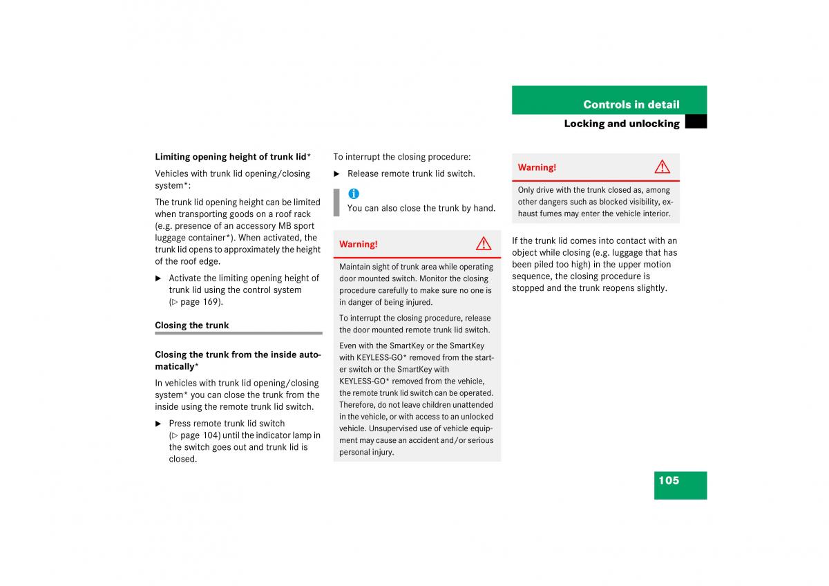 Mercedes Benz S Class W221 owners manual / page 106