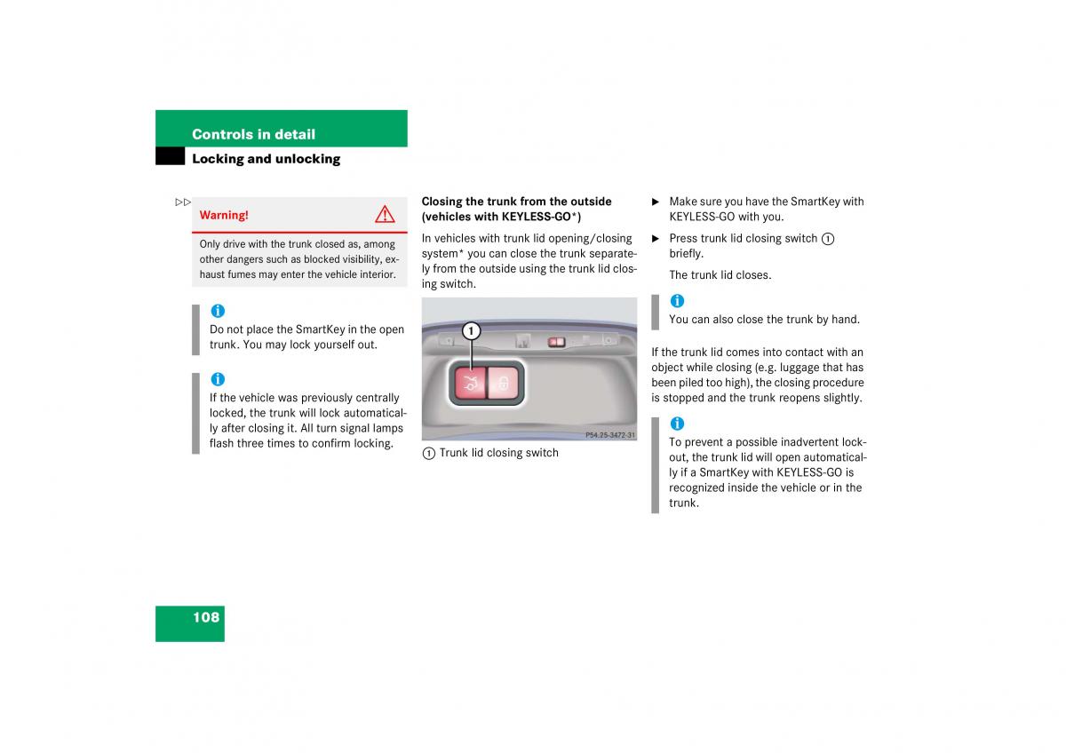 Mercedes Benz S Class W221 owners manual / page 109