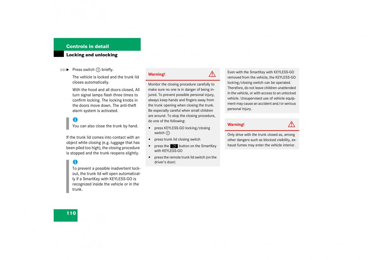 Mercedes Benz S Class W221 owners manual / page 111