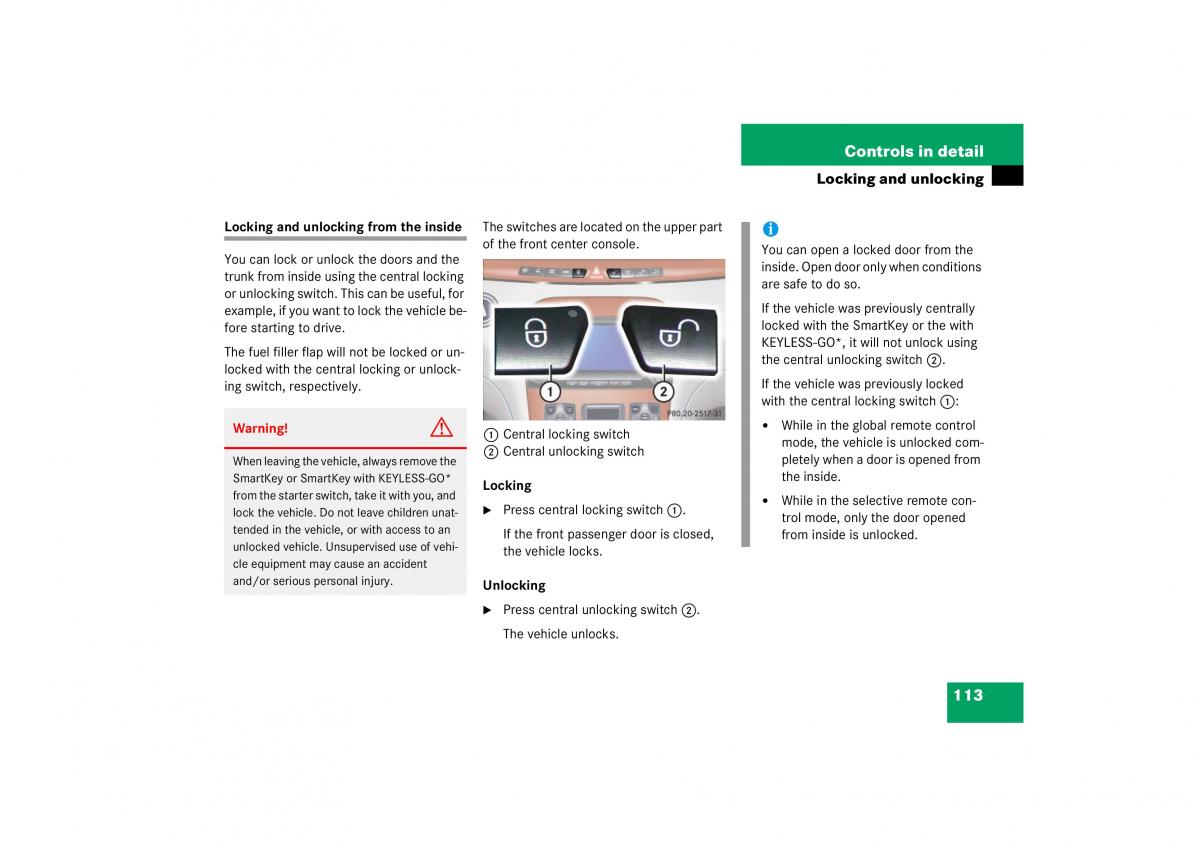 Mercedes Benz S Class W221 owners manual / page 114