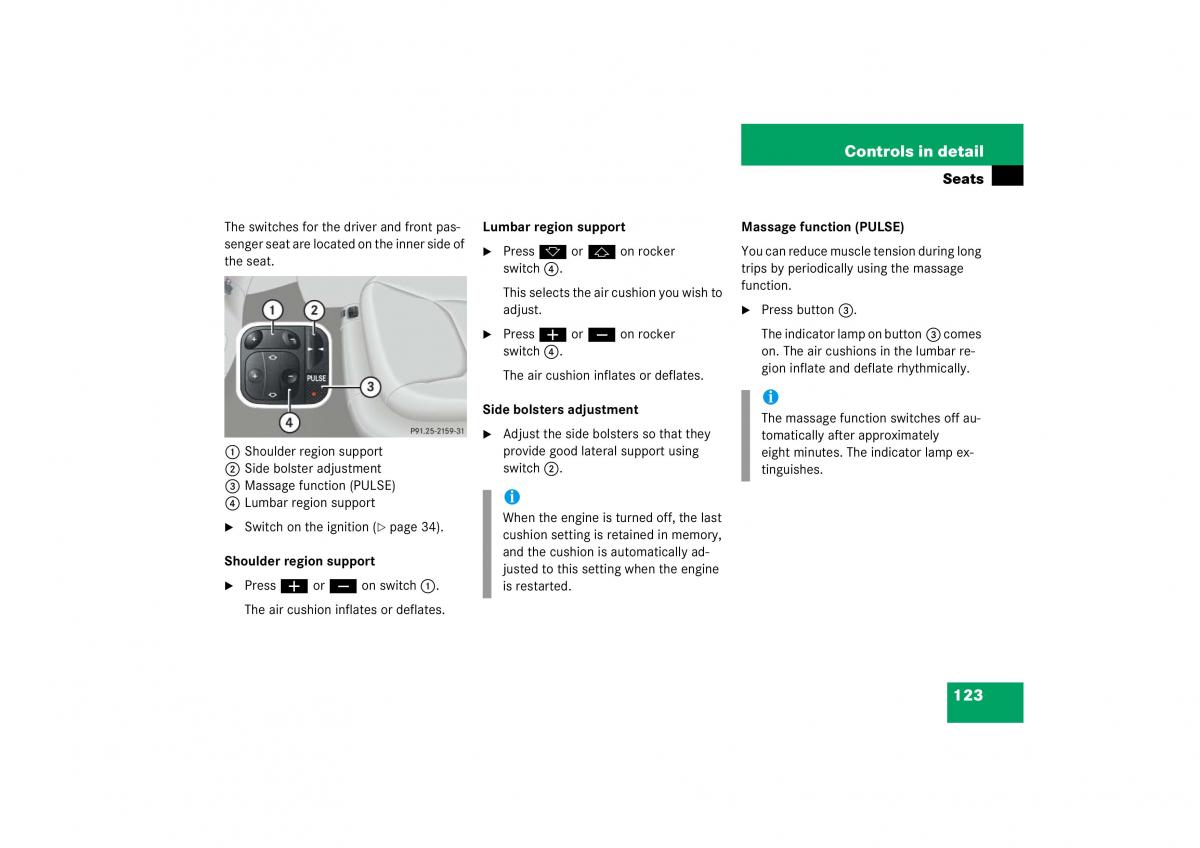 Mercedes Benz S Class W221 owners manual / page 124