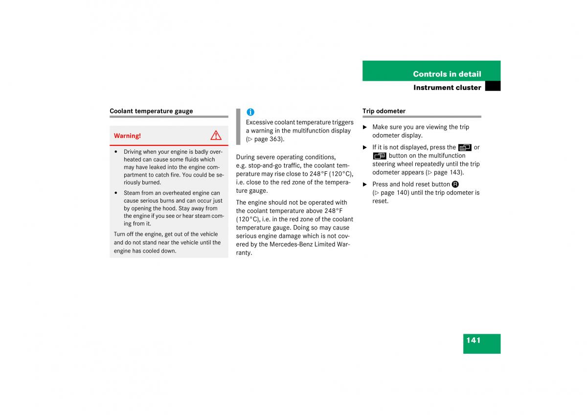 Mercedes Benz S Class W221 owners manual / page 142