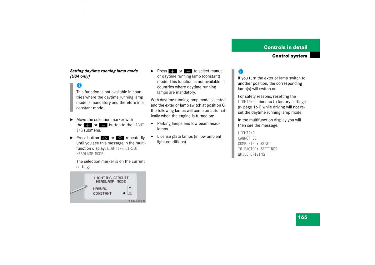 Mercedes Benz S Class W221 owners manual / page 166