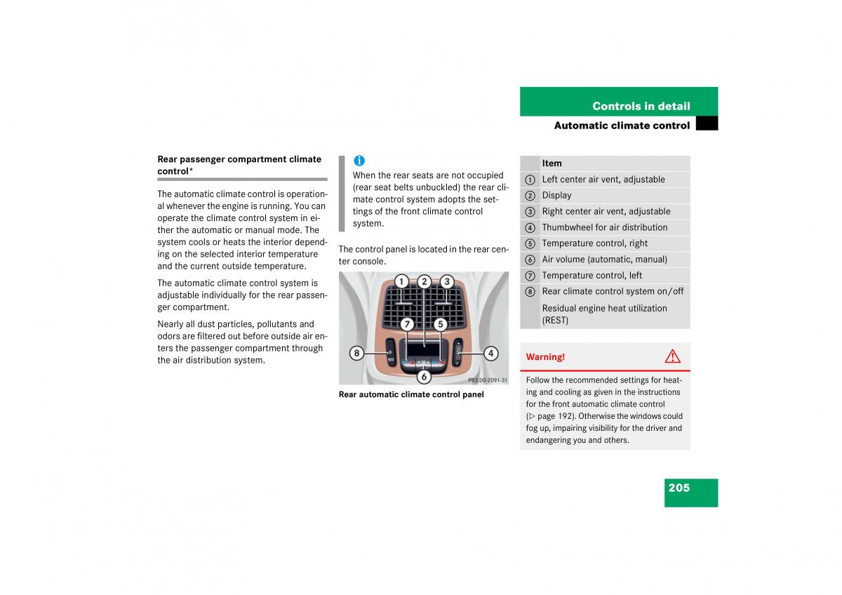 Mercedes Benz S Class W221 owners manual / page 206