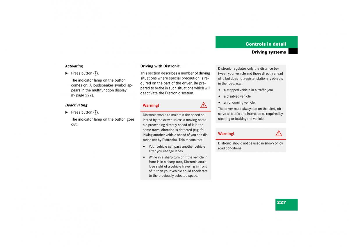 Mercedes Benz S Class W221 owners manual / page 228