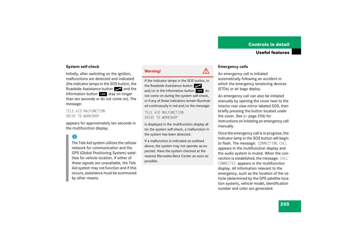 Mercedes Benz S Class W221 owners manual / page 256