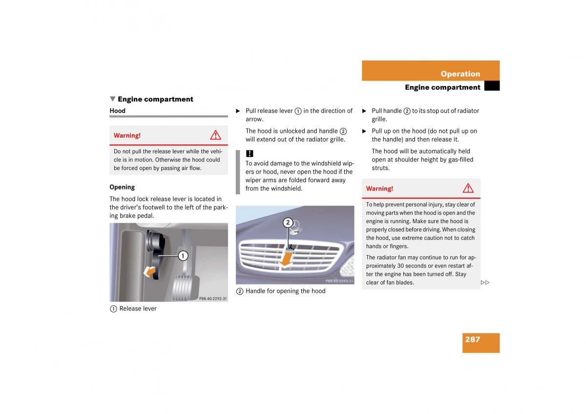 Mercedes Benz S Class W221 owners manual / page 288