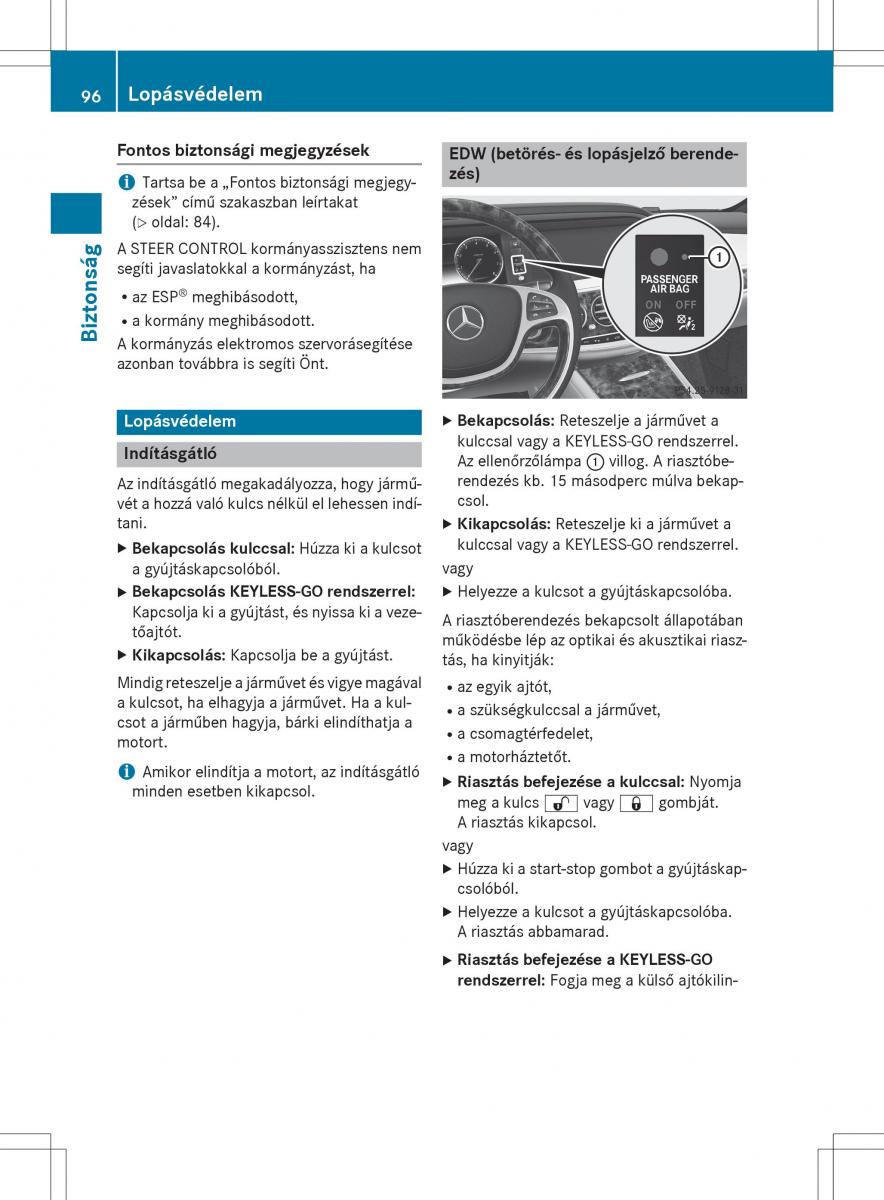 Mercedes Benz S Class W222 kezelesi utmutato / page 98