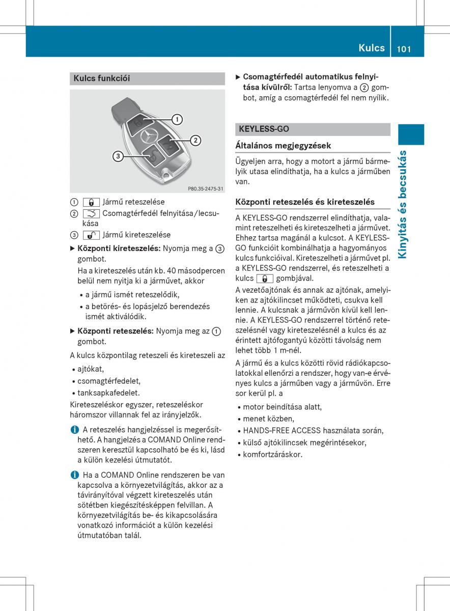 Mercedes Benz S Class W222 kezelesi utmutato / page 103