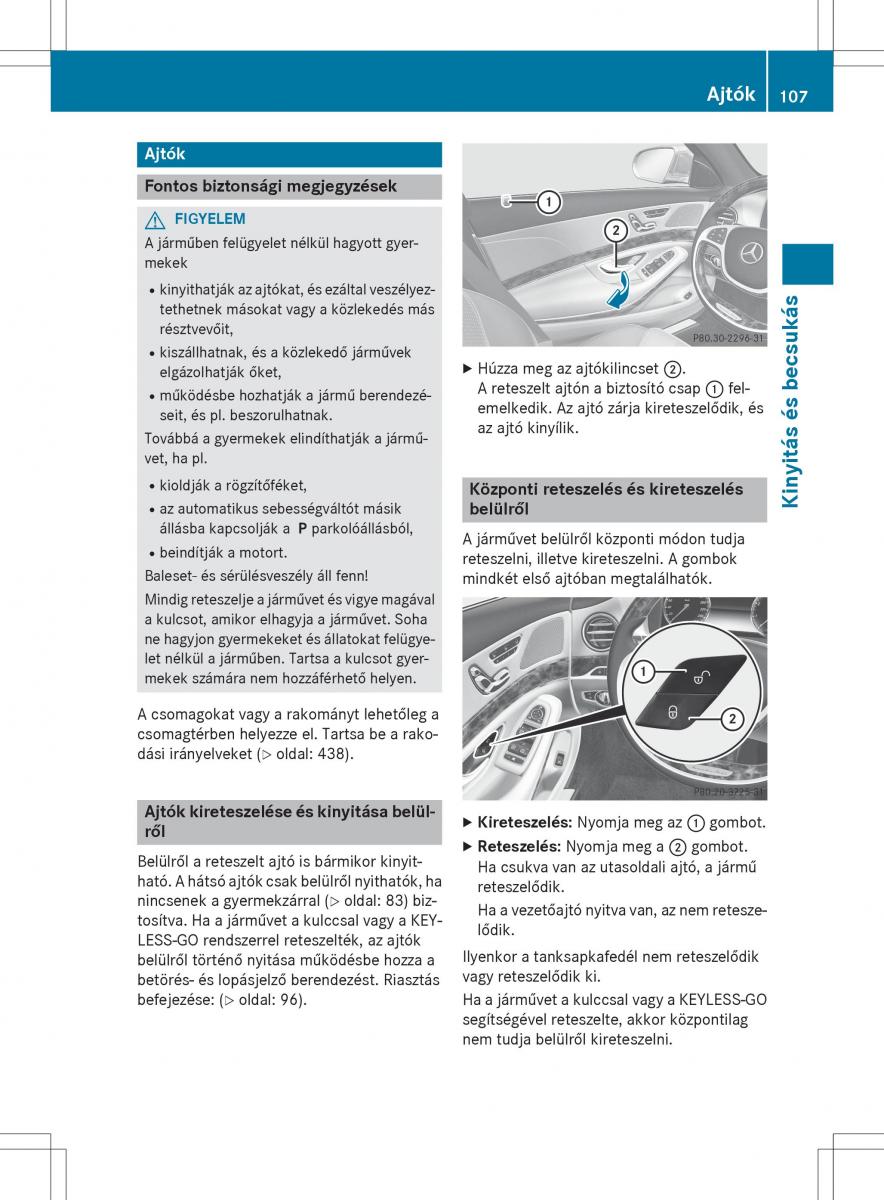 Mercedes Benz S Class W222 kezelesi utmutato / page 109