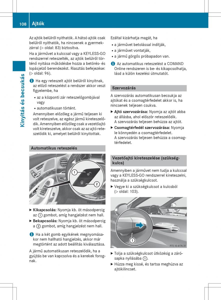 Mercedes Benz S Class W222 kezelesi utmutato / page 110