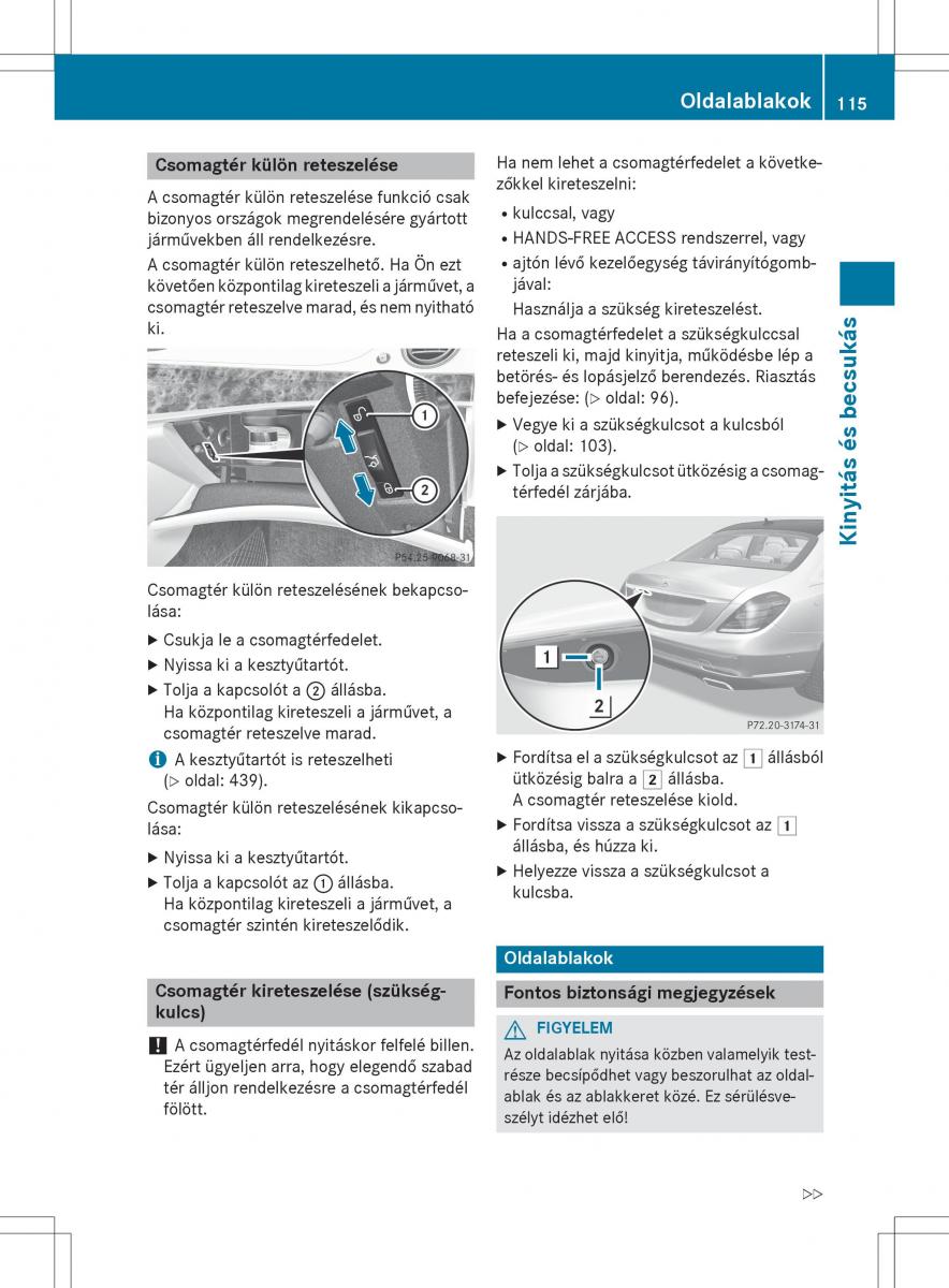 Mercedes Benz S Class W222 kezelesi utmutato / page 117