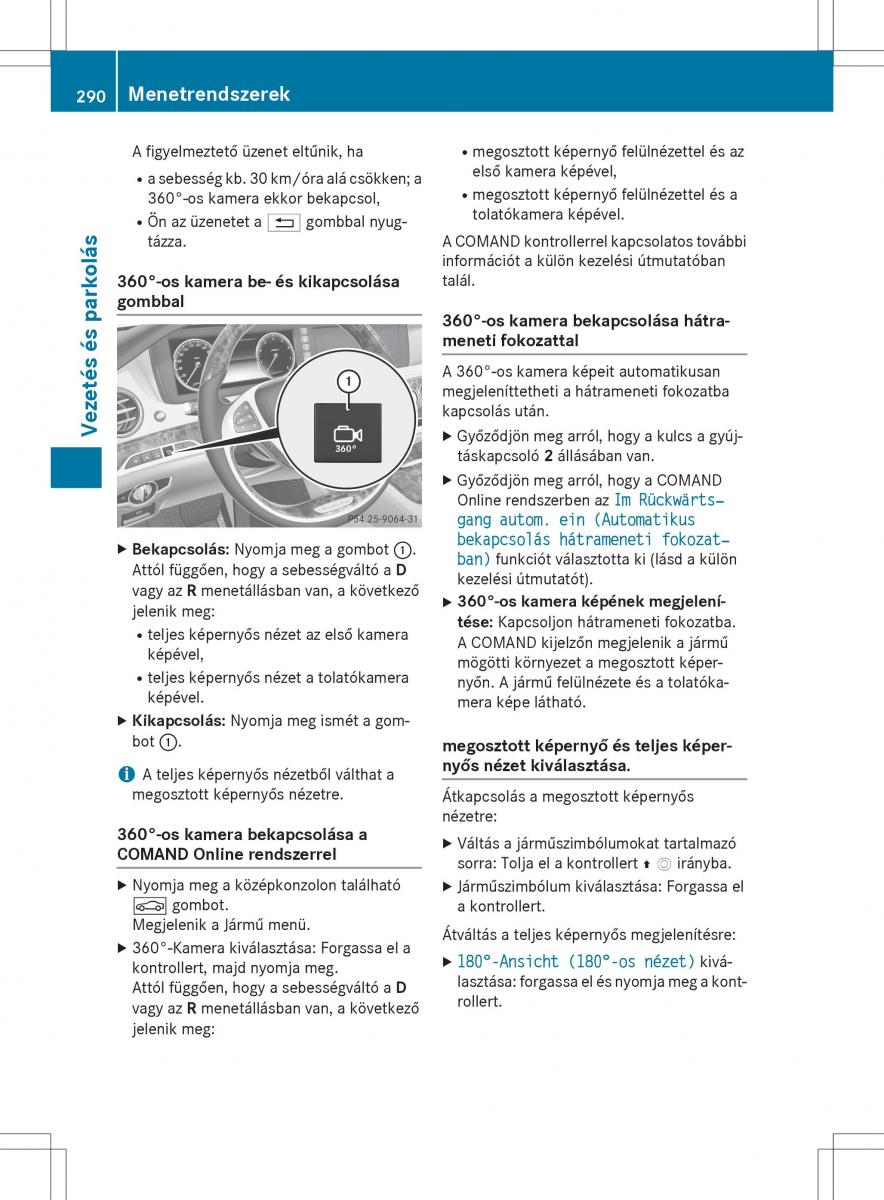 Mercedes Benz S Class W222 kezelesi utmutato / page 292