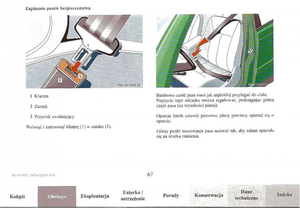 Mercedes Benz E Class W210 instrukcja obslugi / page 67