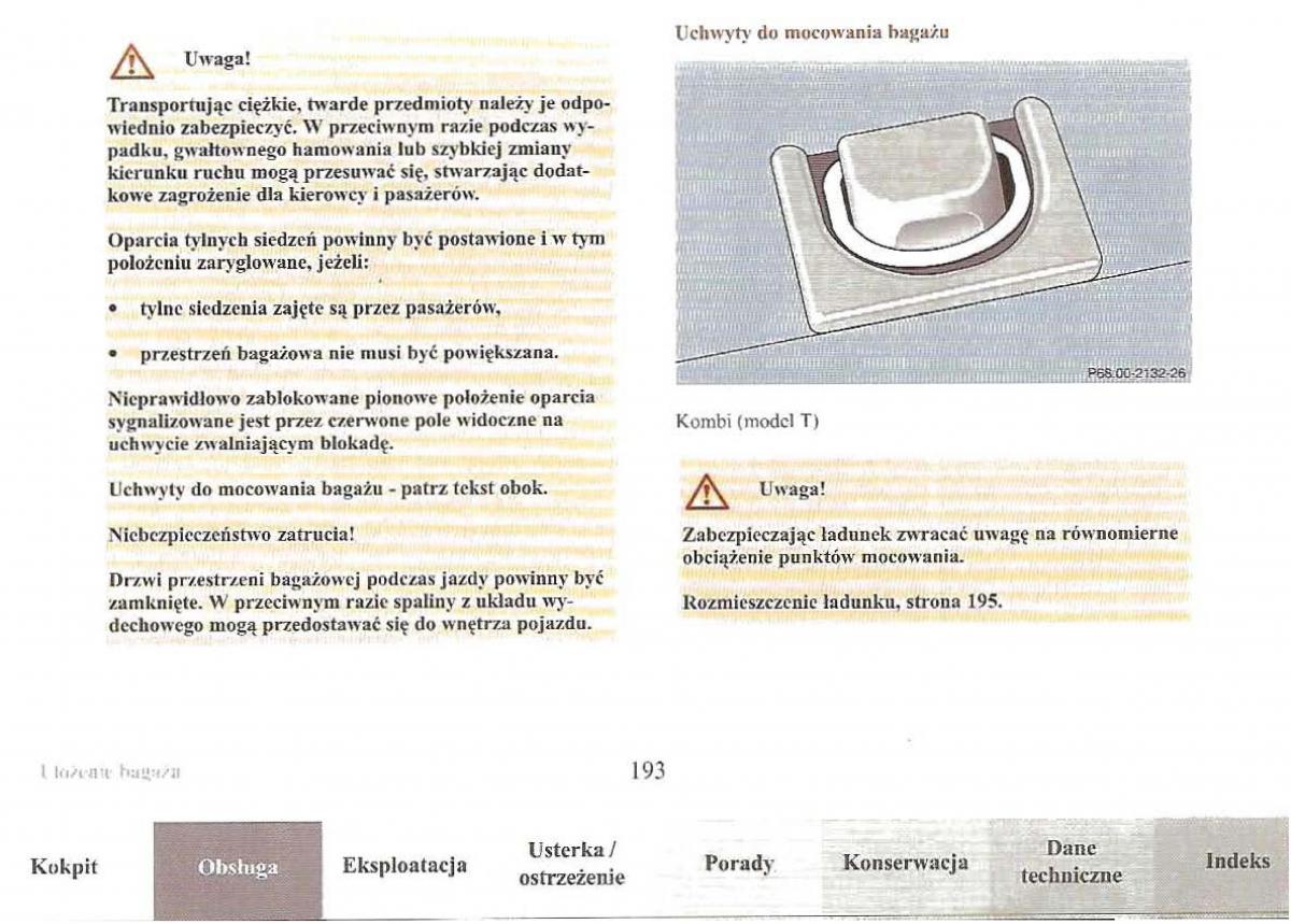 Mercedes Benz E Class W210 instrukcja obslugi / page 191