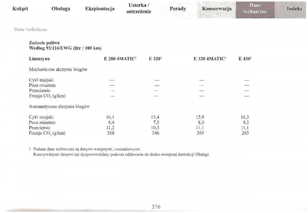 Mercedes Benz E Class W210 instrukcja obslugi / page 373