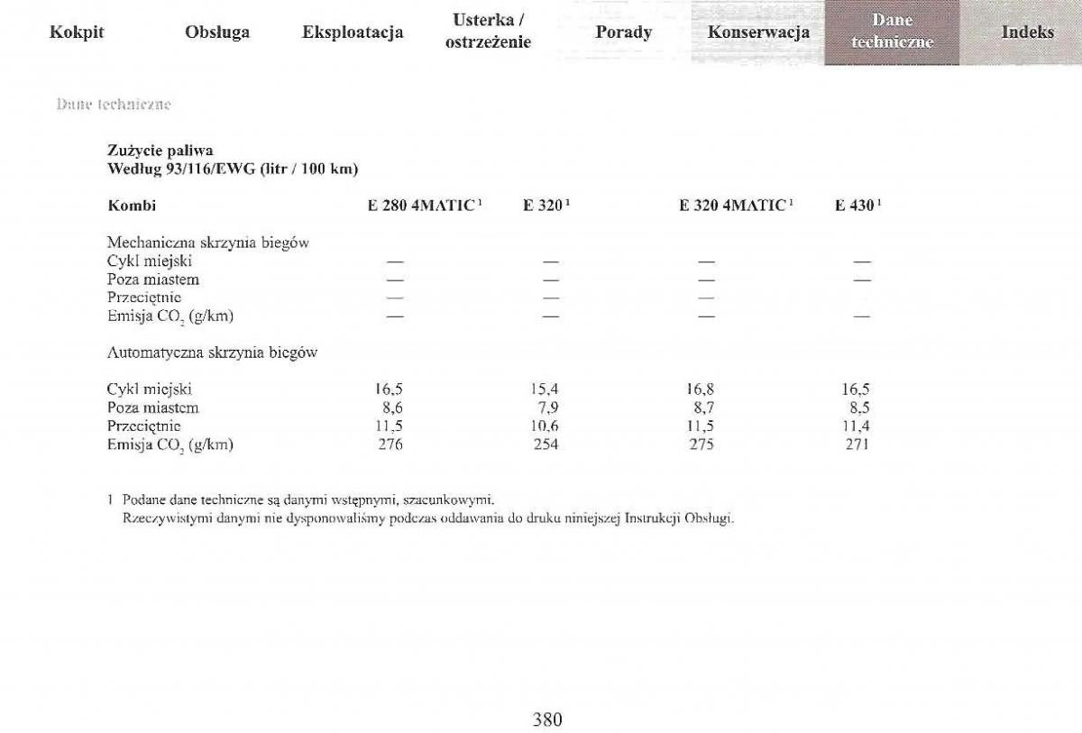 Mercedes Benz E Class W210 instrukcja obslugi / page 378