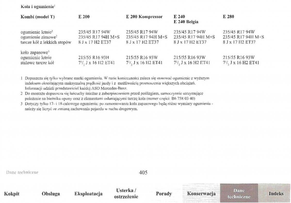 Mercedes Benz E Class W210 instrukcja obslugi / page 403