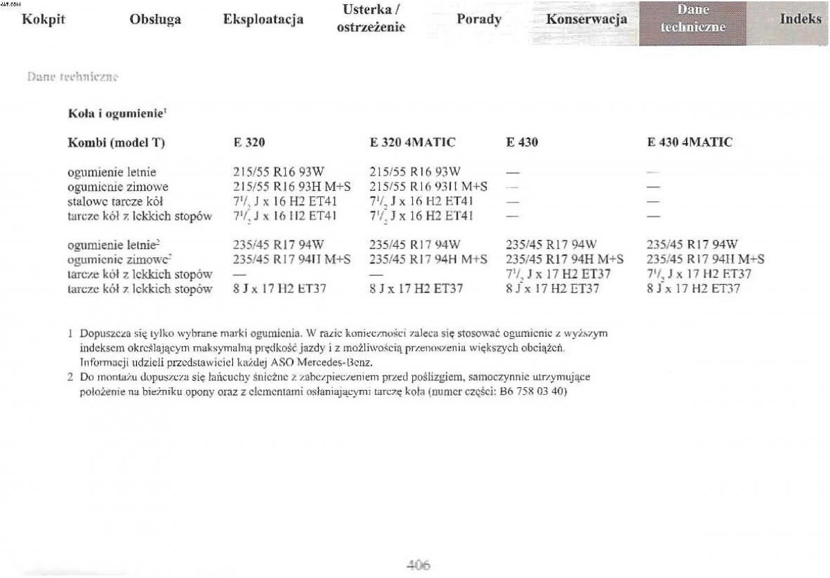 Mercedes Benz E Class W210 instrukcja obslugi / page 404