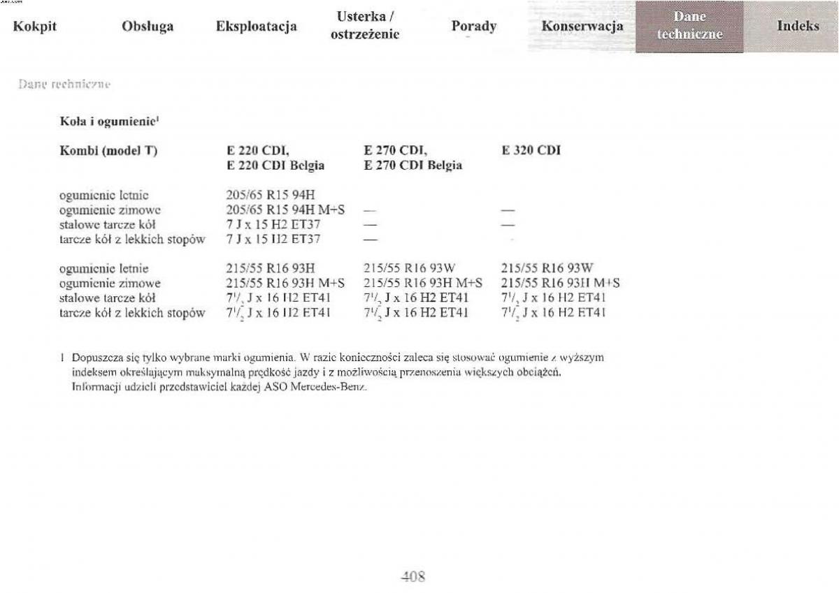 Mercedes Benz E Class W210 instrukcja obslugi / page 405