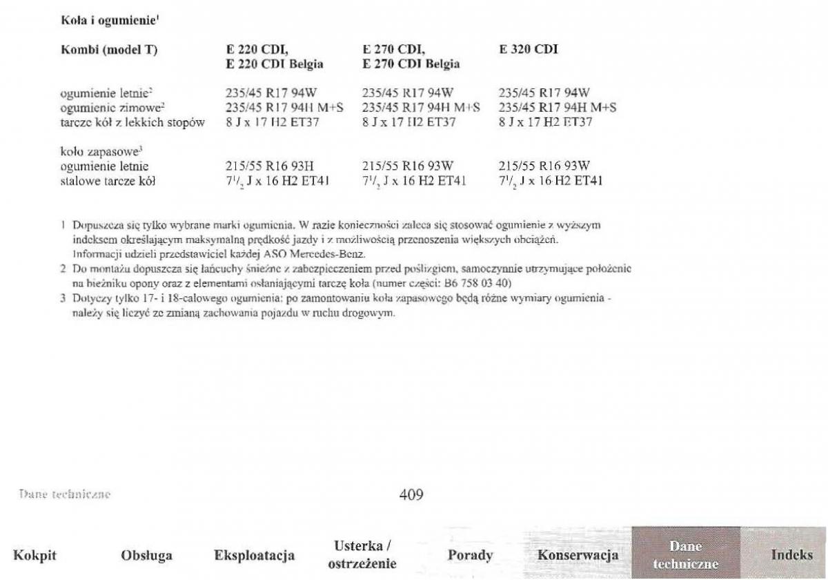 Mercedes Benz E Class W210 instrukcja obslugi / page 407