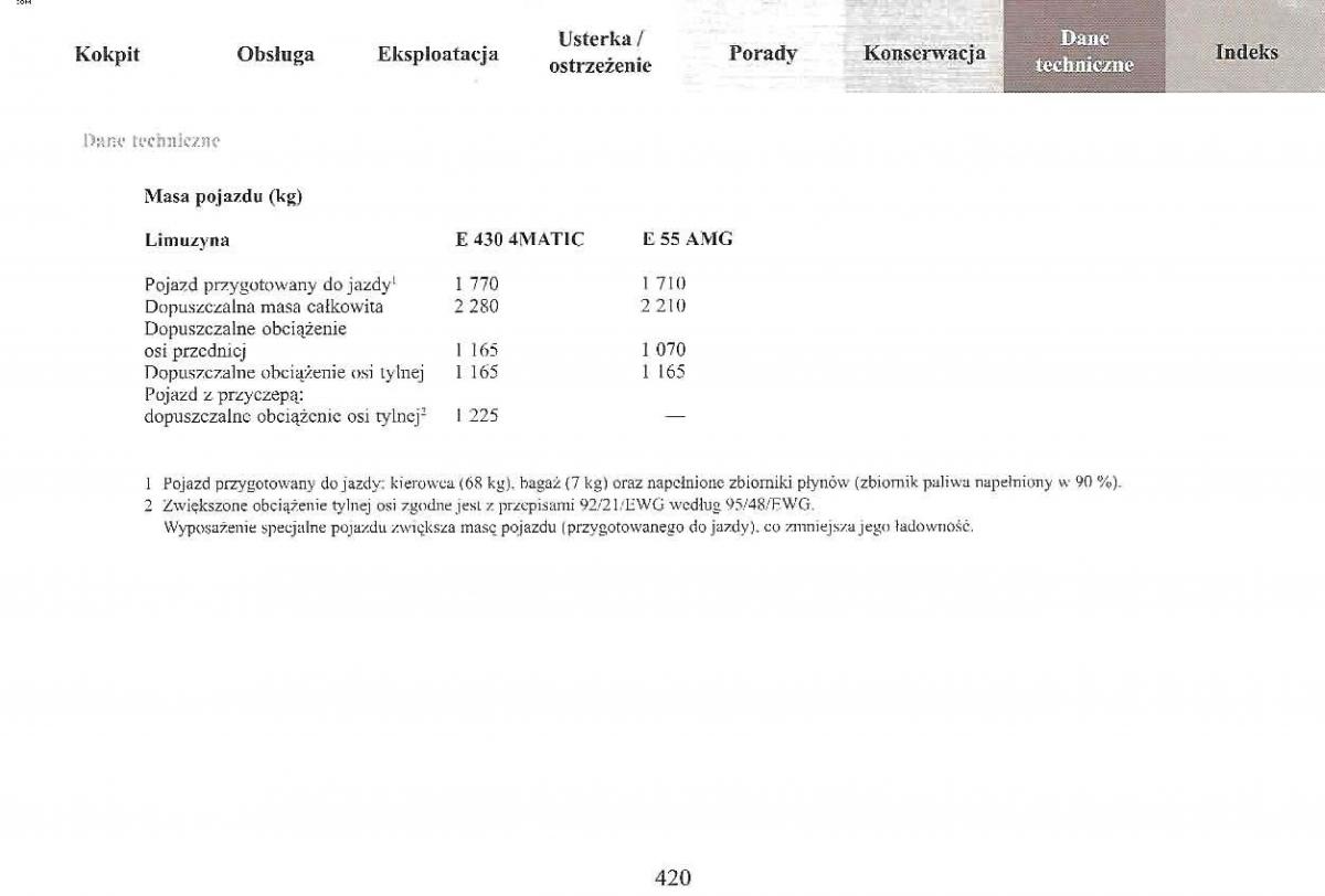 Mercedes Benz E Class W210 instrukcja obslugi / page 417
