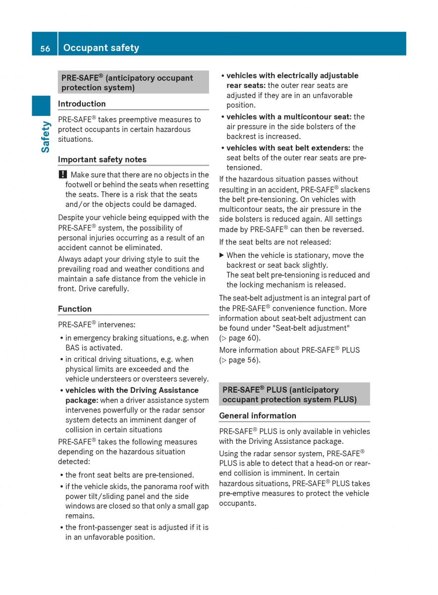 Mercedes Benz S Class W222 owners manual / page 58