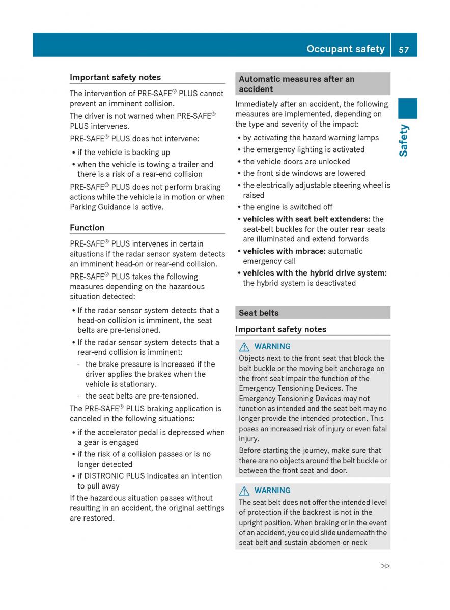 Mercedes Benz S Class W222 owners manual / page 59