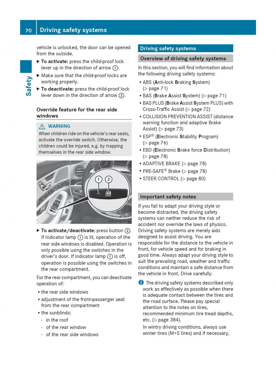 Mercedes Benz S Class W222 owners manual / page 72