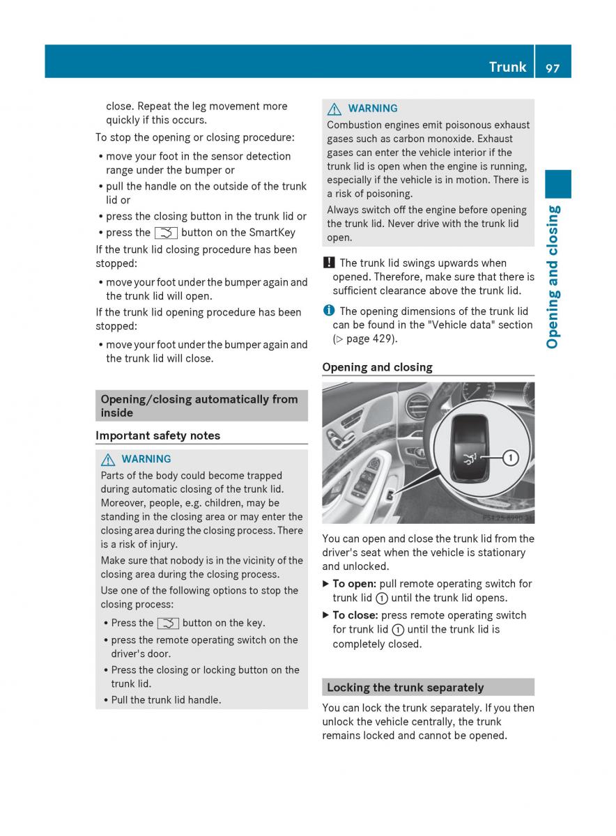 Mercedes Benz S Class W222 owners manual / page 99