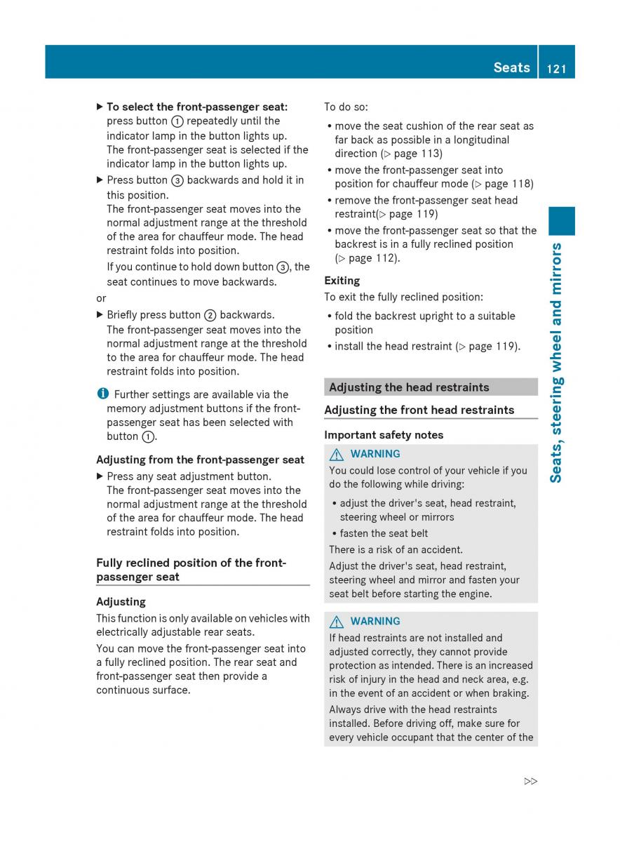 Mercedes Benz S Class W222 owners manual / page 123