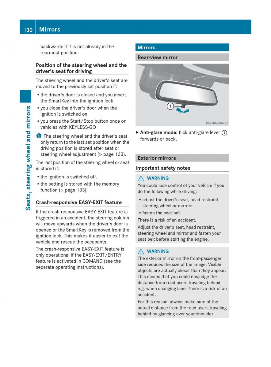 Mercedes Benz S Class W222 owners manual / page 132