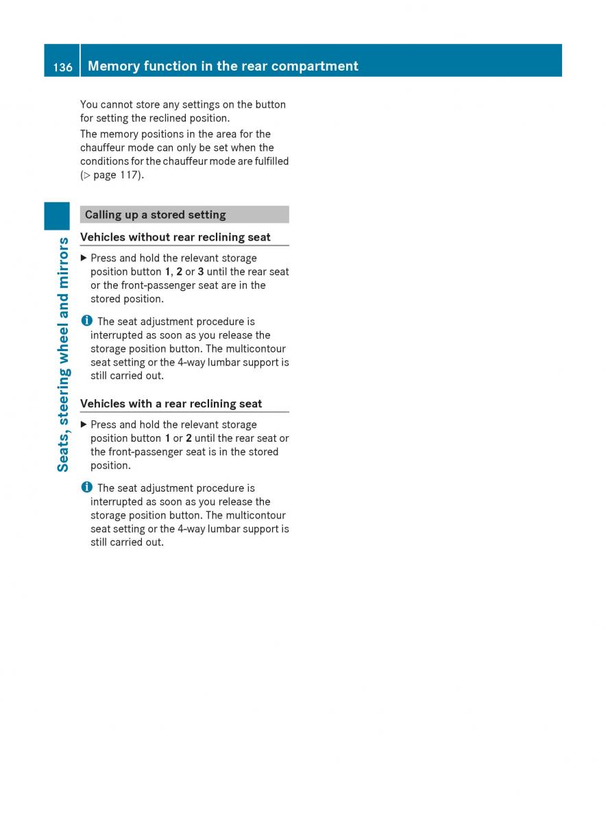 Mercedes Benz S Class W222 owners manual / page 138