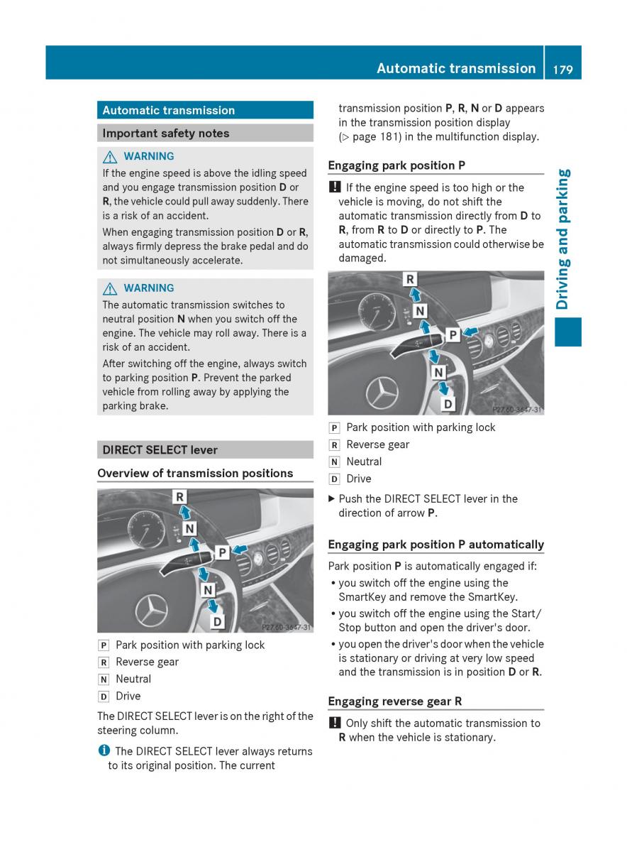 Mercedes Benz S Class W222 owners manual / page 181