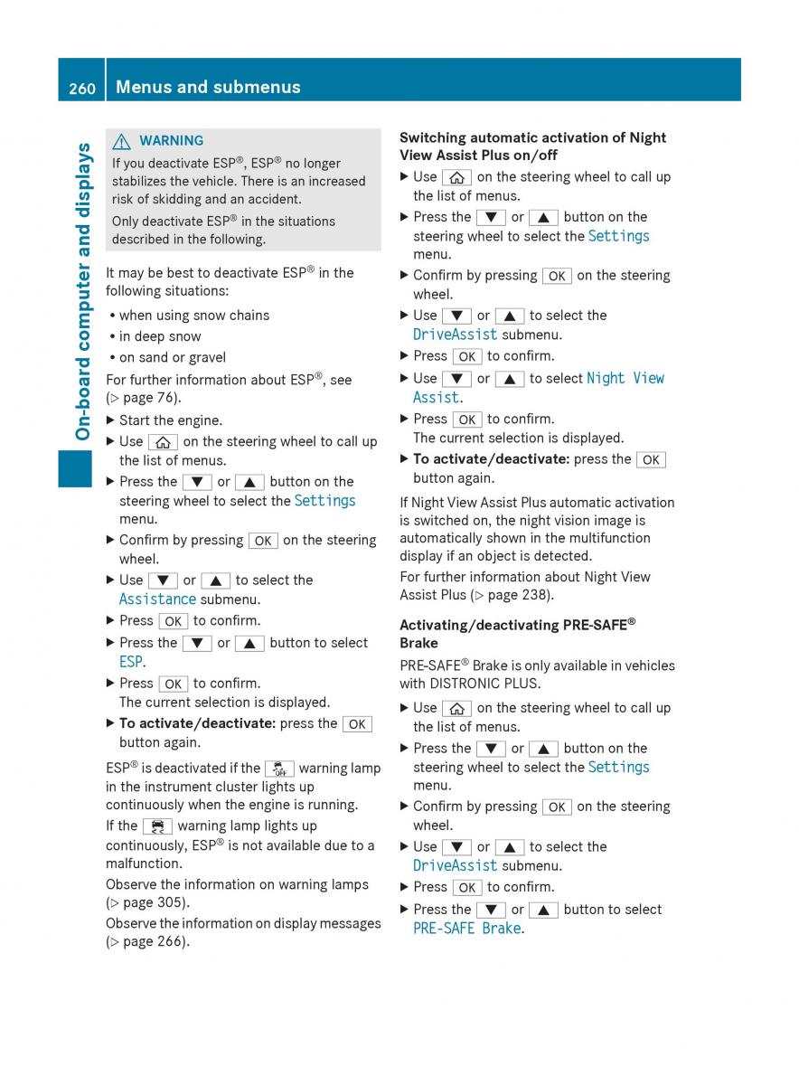 Mercedes Benz S Class W222 owners manual / page 262