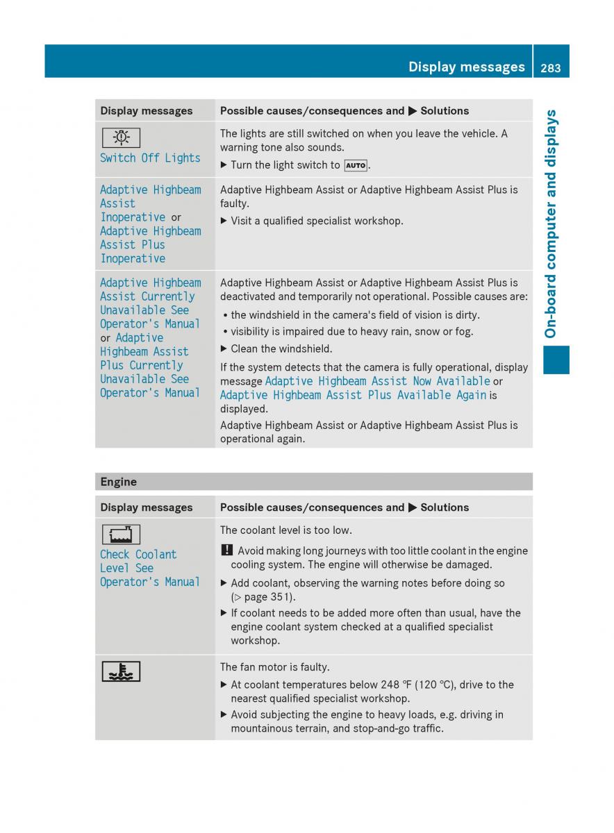 Mercedes Benz S Class W222 owners manual / page 285