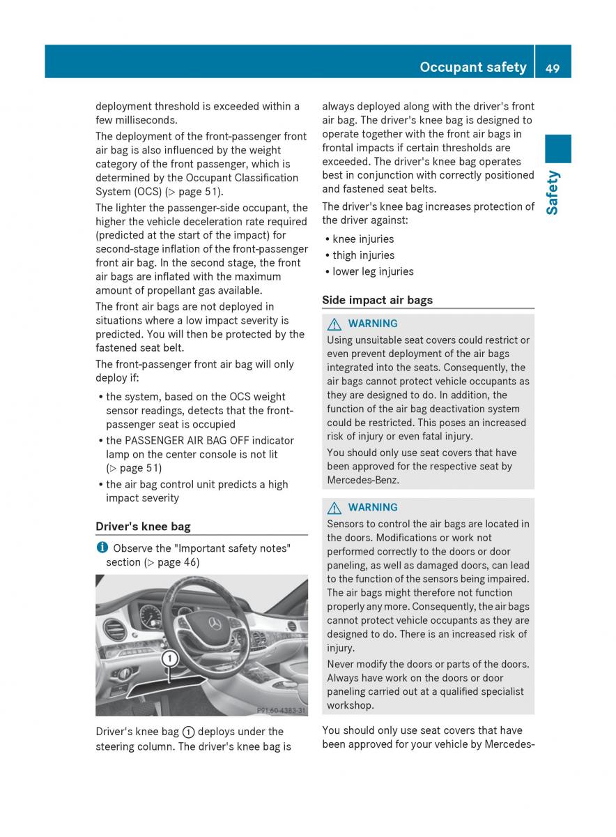 Mercedes Benz S Class W222 owners manual / page 51