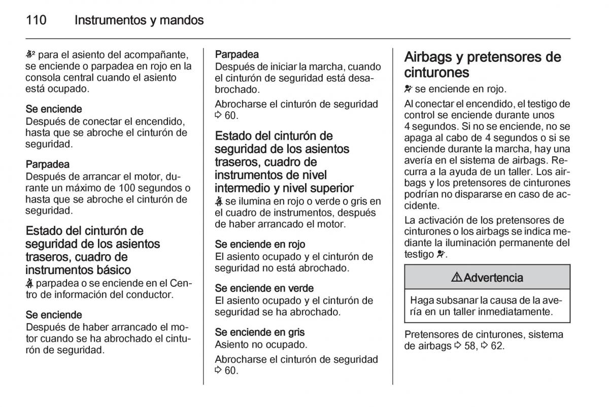 Opel Insignia manual del propietario / page 112