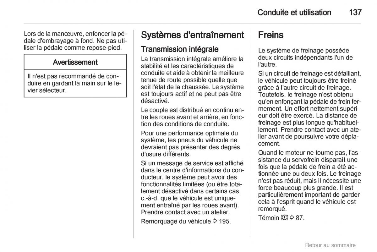 Opel Insignia manuel du proprietaire / page 137