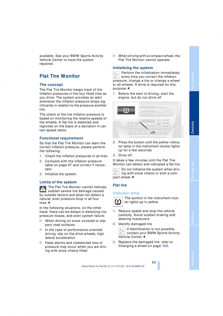 BMW X3 E83 owners manual / page 55