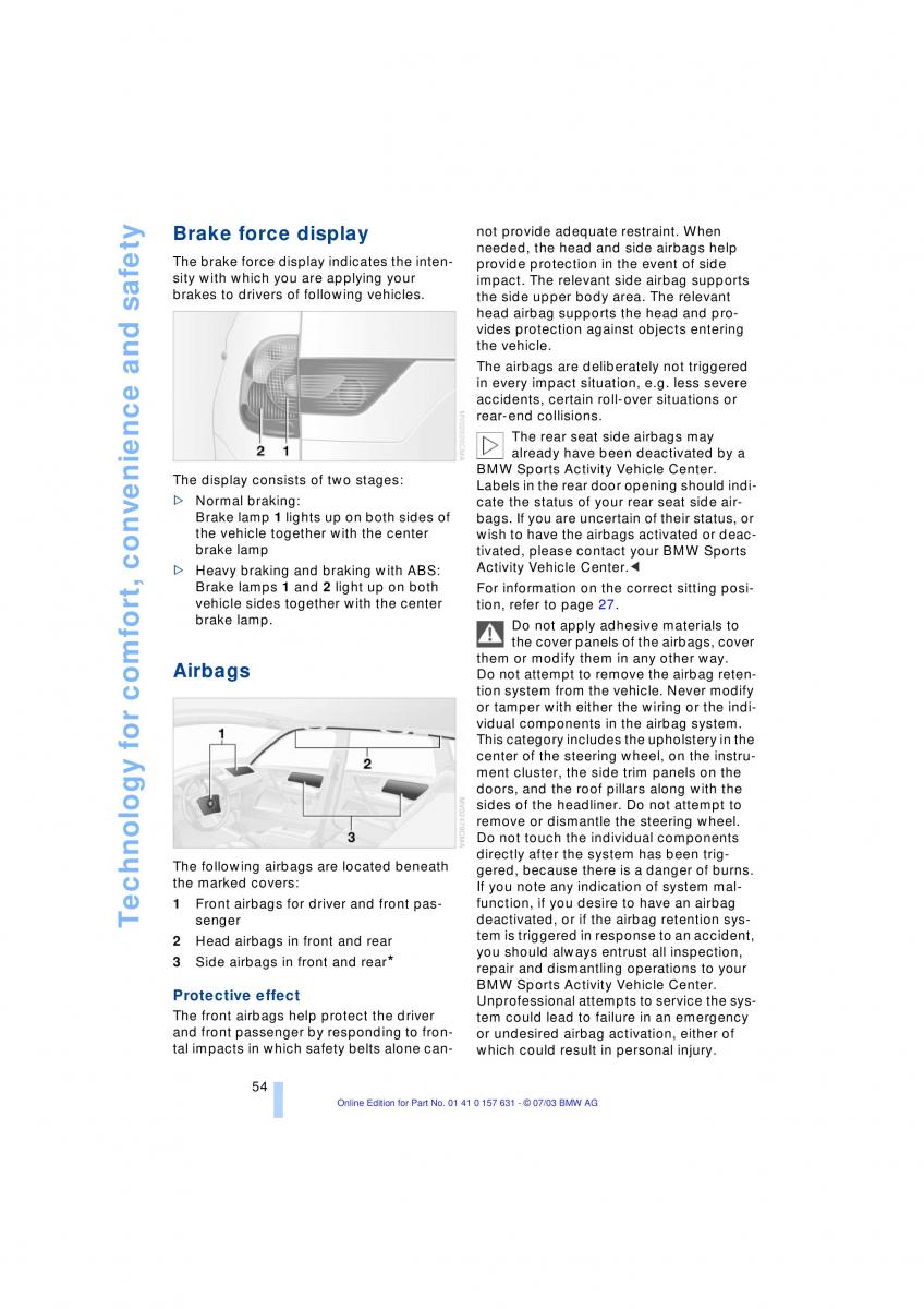 BMW X3 E83 owners manual / page 56