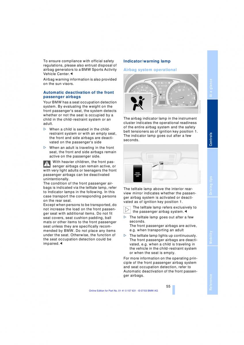 BMW X3 E83 owners manual / page 57