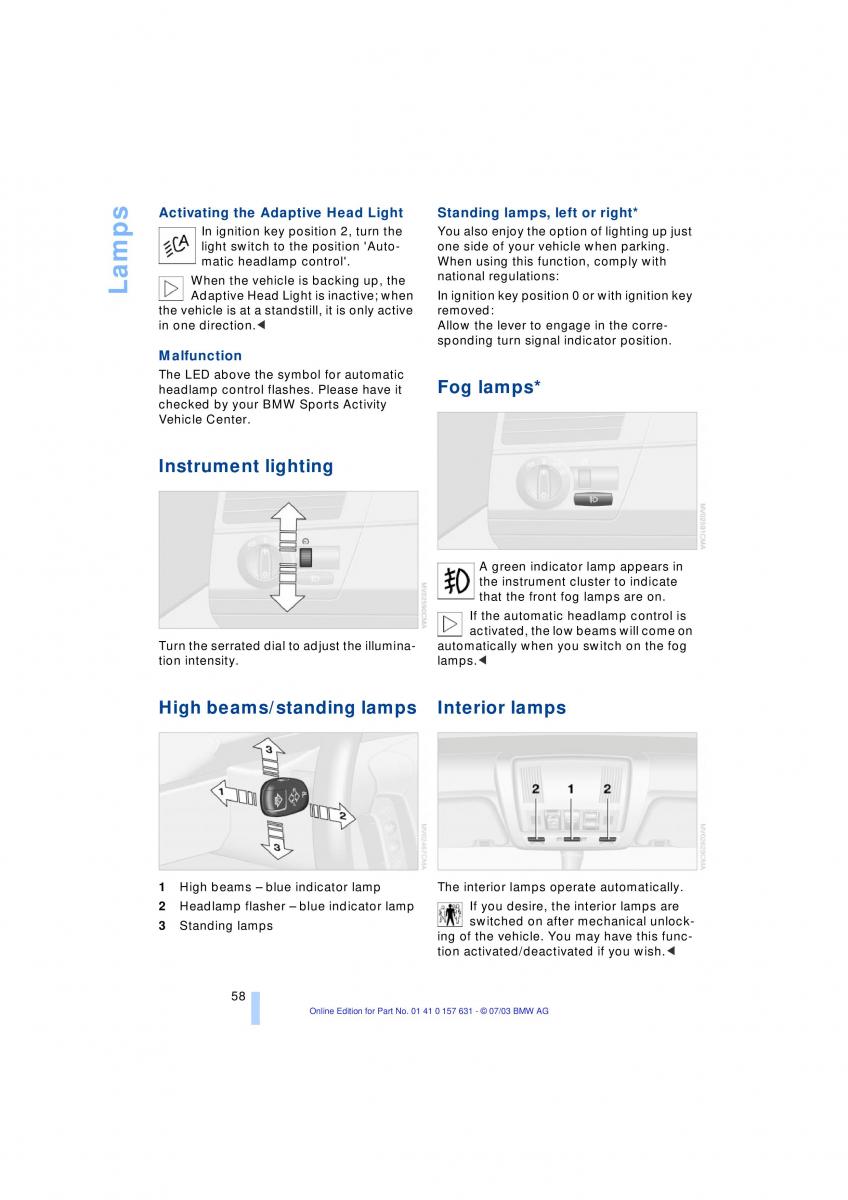 BMW X3 E83 owners manual / page 60