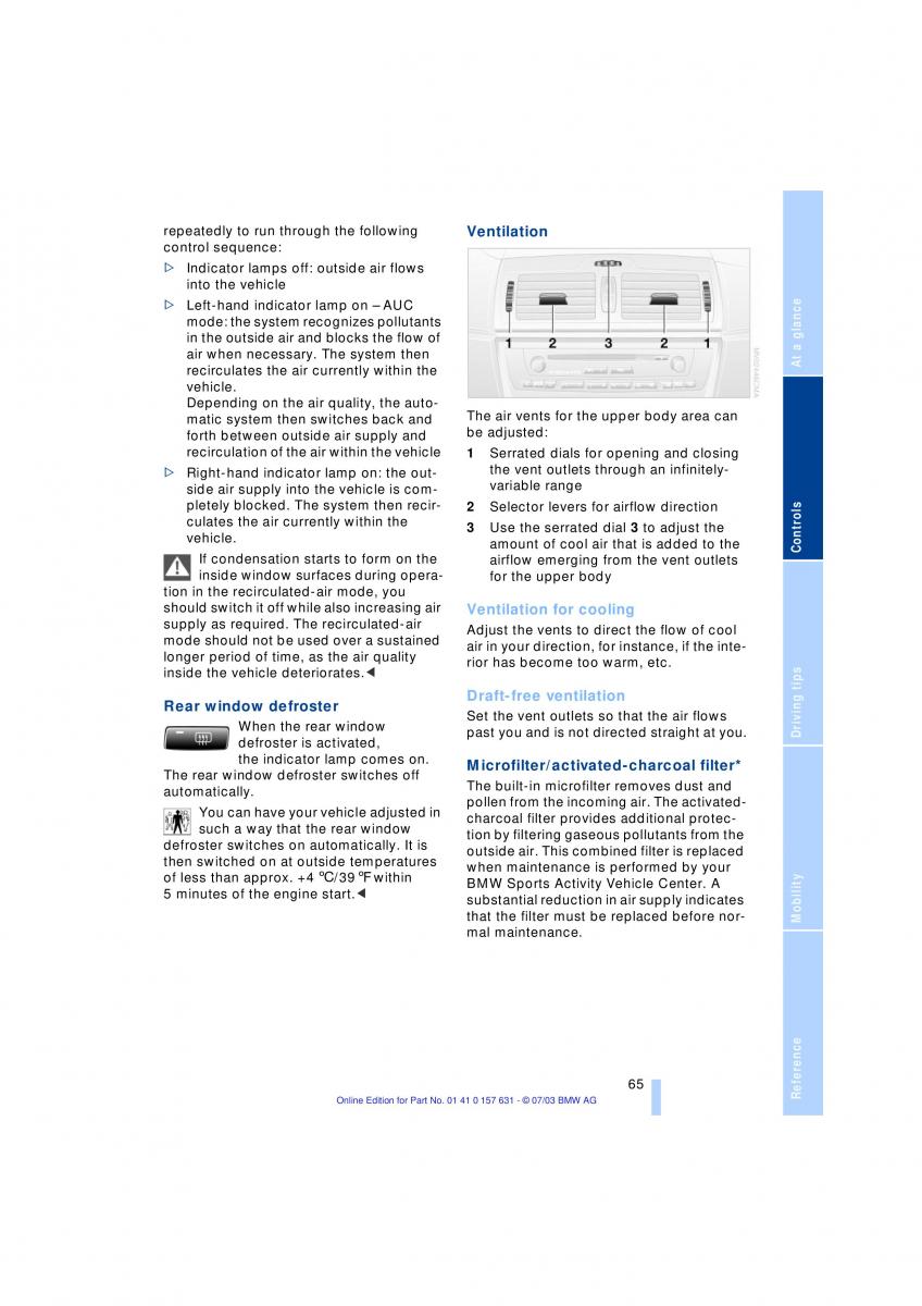 BMW X3 E83 owners manual / page 67