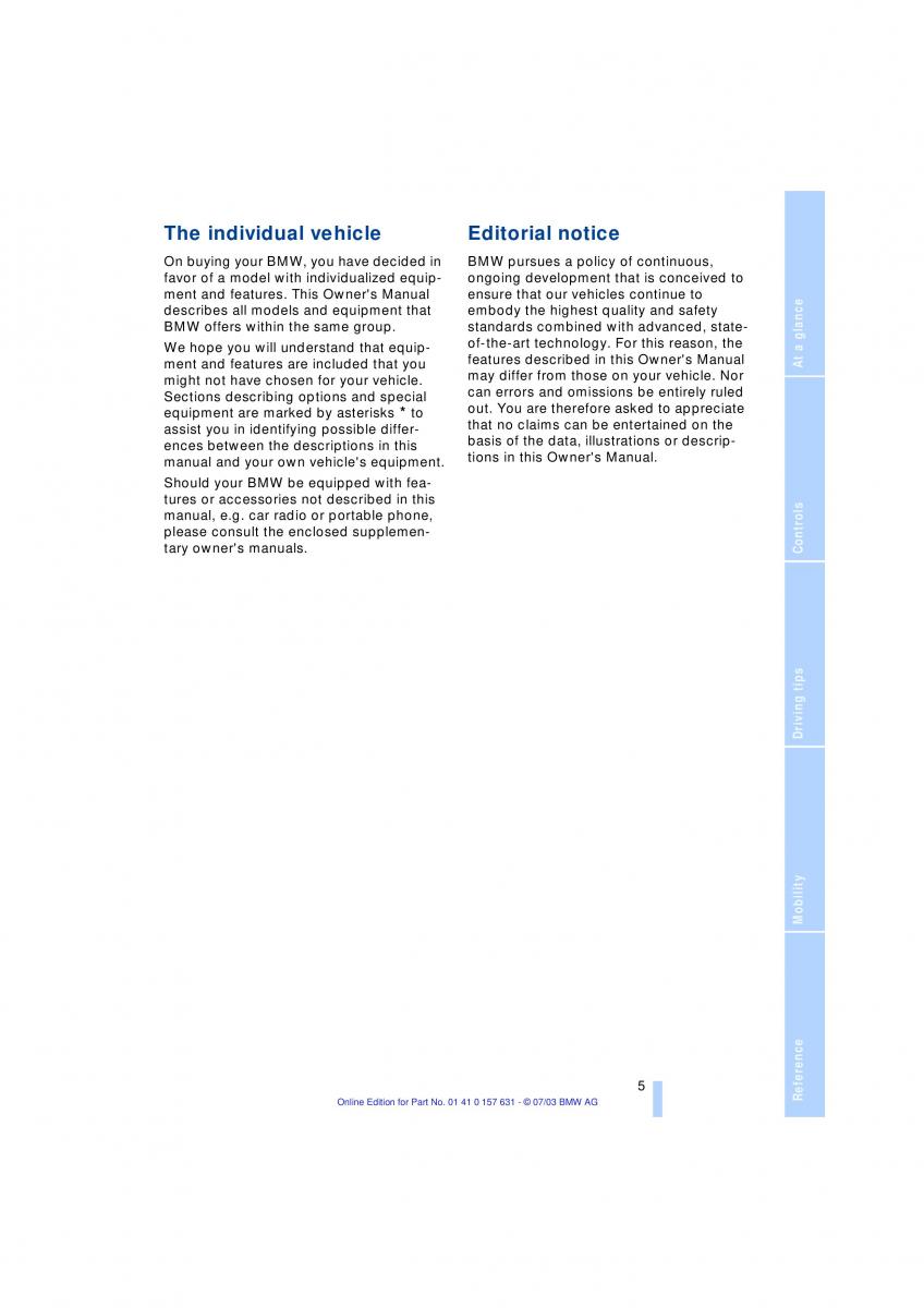 BMW X3 E83 owners manual / page 7