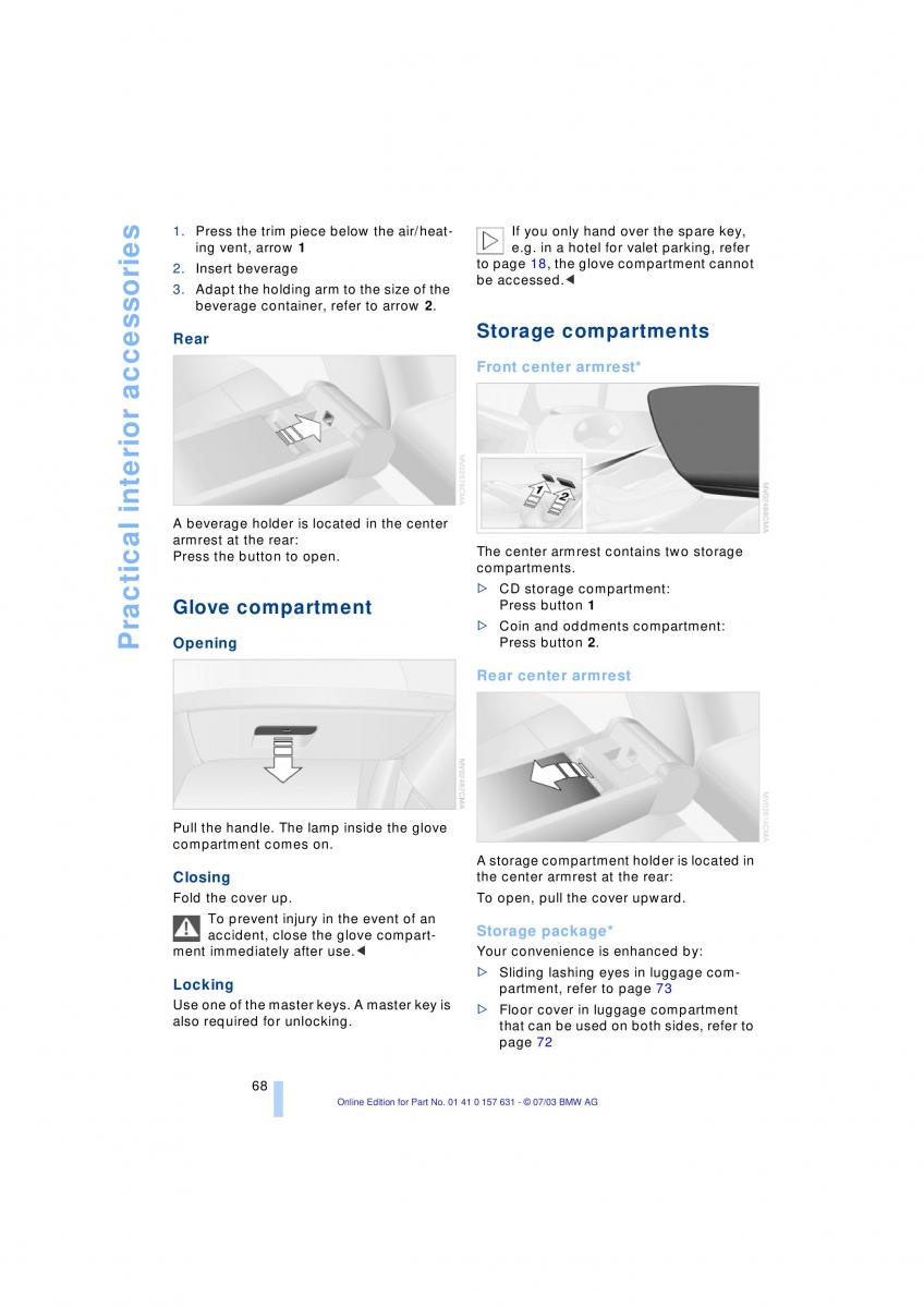 BMW X3 E83 owners manual / page 70