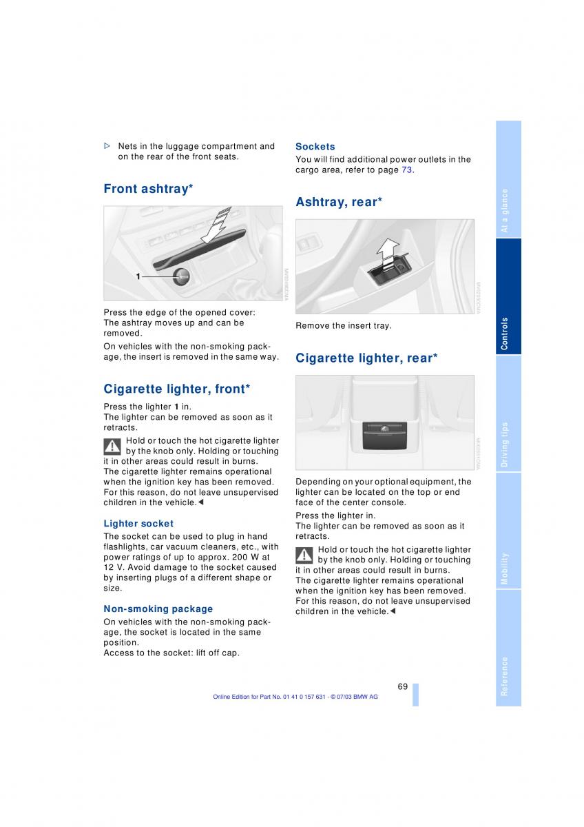 BMW X3 E83 owners manual / page 71