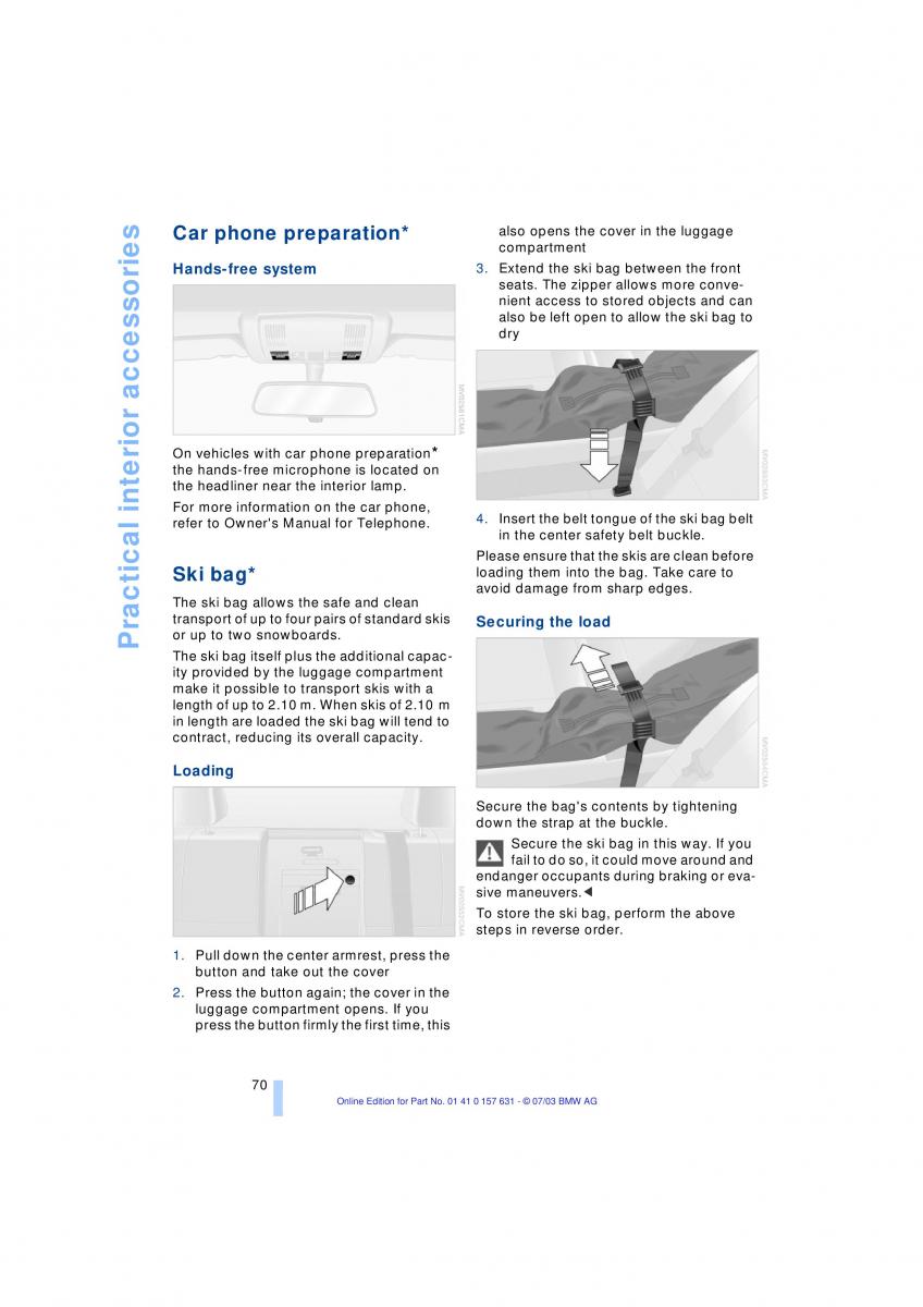 BMW X3 E83 owners manual / page 72