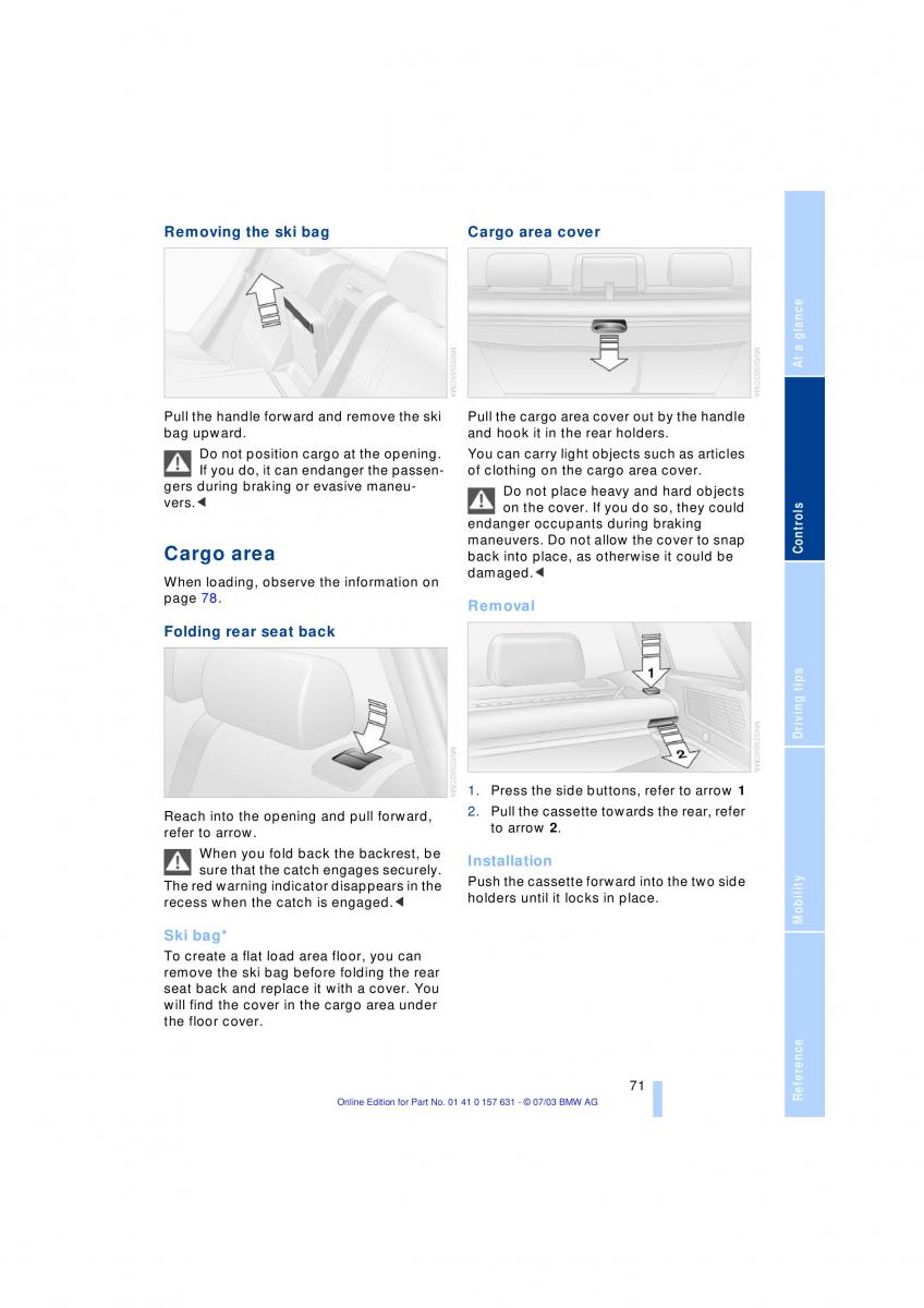 BMW X3 E83 owners manual / page 73