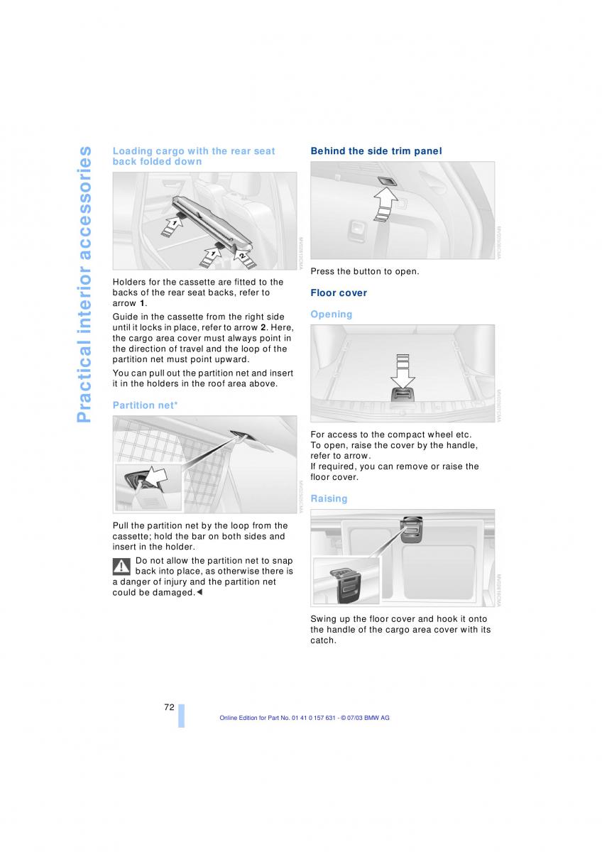 BMW X3 E83 owners manual / page 74